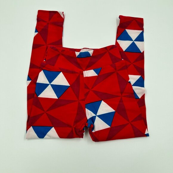 LuLaRoe Kids Leggings Red Blue White Geometric Print S/M 2-8 Americana Umbrella - Picture 2 of 5